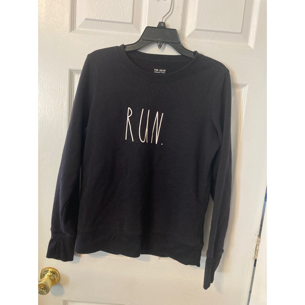 Tek Gear Ultrasoft Fleece RUN Sweatshirt Black Crewneck Thumbholes Womens Medium